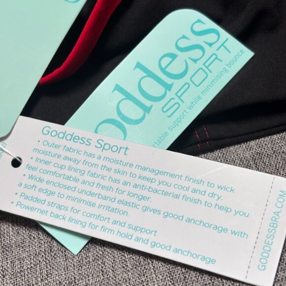 Goddess Sport Wireless Sports Bra, Black/Red 44C - Picture 7 of 8